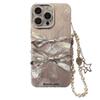 Three Dimensional Silver Bow Mobile Phone Case Suitable for 16 Apple 17promax Light Luxury Iphone14 Hanging Chain 13 Full Package