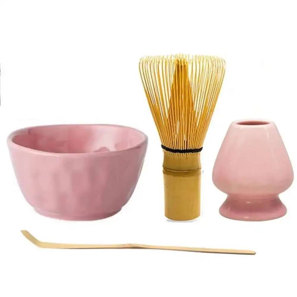 1 Ceramic Pink Matcha Bowl Macha Tea Whisk Chawan Chasen Holder Scoop Sifter Cup Ceremony Gift Set