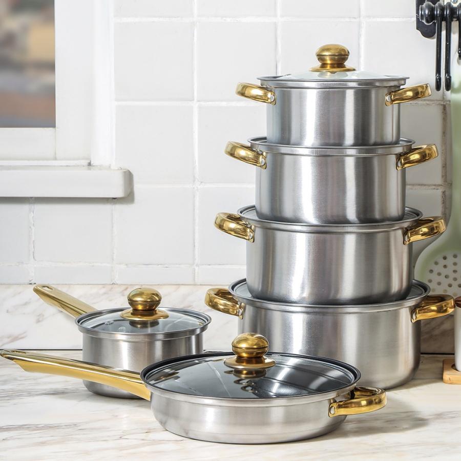 12pcs Eco-Friendly Stainless Steel Kitchen Cookware Set Non-Stick Pots and Pans with Gift Box for Cooking