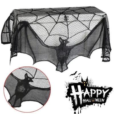 Halloween Spitzengardine Gothic Fledermaus Tischdecke Kaminschal Fensterabdeckung für Party Heimdekoration Spinnweben Halloween