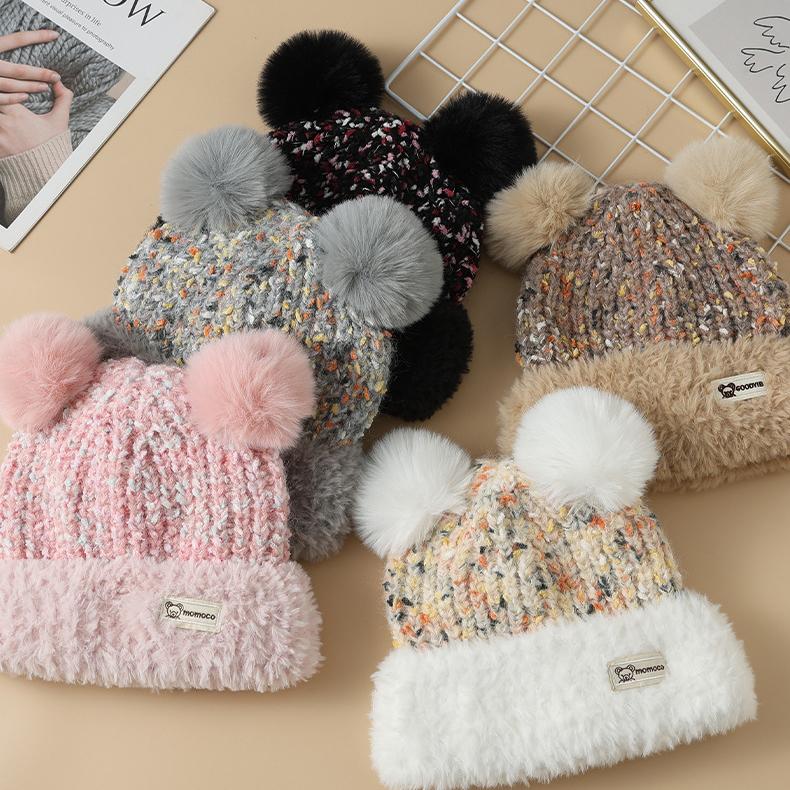 Autumn and Winter Hat Women's Cute Ears Big Head Circumference Wool Hat Fashionable Velvet Warm Knitted Hat