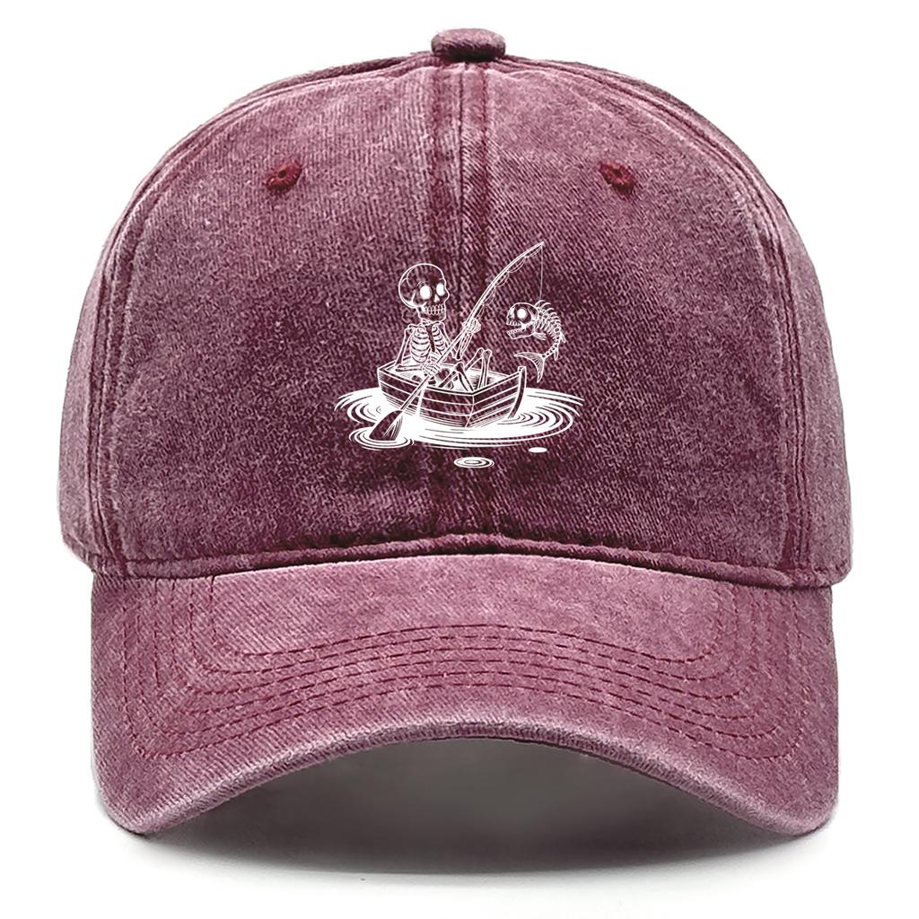 Fishing Skulls Washed Cotton Snapback Caps Man Caps Raw Brim Stylish Adjustable Baseball Hat Perfect For Women Men