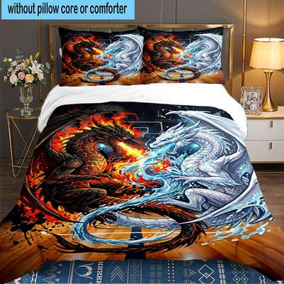 Yin Yang Dragons 3PCS Bedding set,Ideal for 1pc Duvet Cover And 2pcs Pillowcases Perfect for Fan gift,Ideal for Bedroom, Dormitory