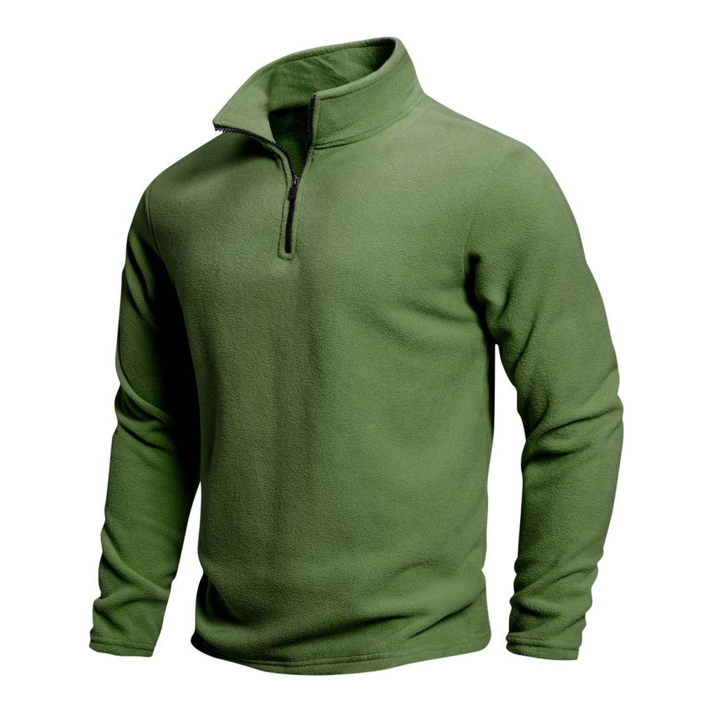 Men's Casual Solid Color Stand-up Collar Half-zipper Long-sleeved Top Men's Fleece Pullover Hoodie