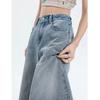 Women High Waist Wide Leg Denim Culottes Casual Light Blue Jeans