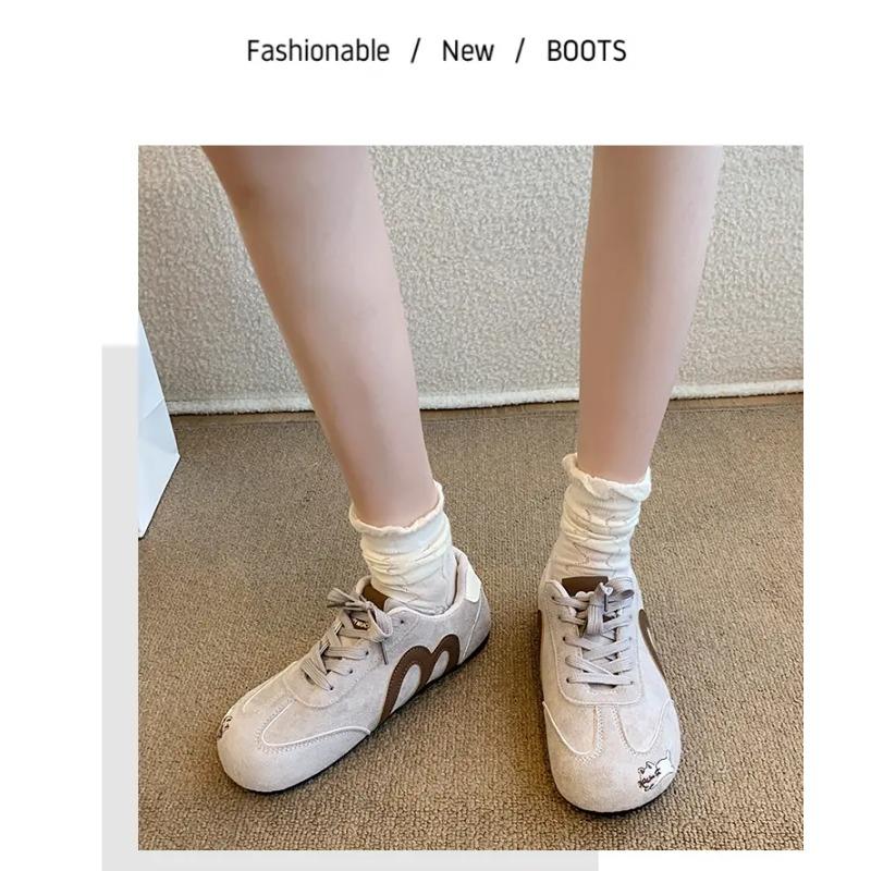 Women's Suede Cat Embroidery Casual Sneakers Retro M-Design Lace-Up Trainers Lightweight Soft Sole Walking Shoes
