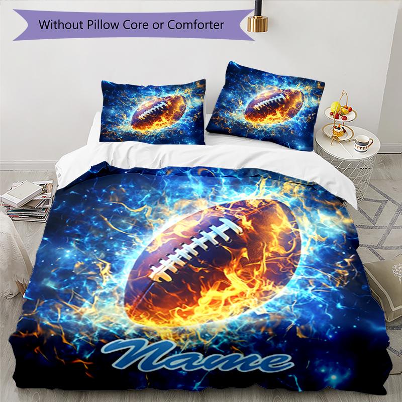3pcs Custom Name American Football Bedding Set Duvet Cover Closure Includes 1 Duvet Cover & 2 Pillowcases, Soft and Comfortable for All Seasons.