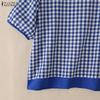 ZANZEA Women Grid Print Casual Round Neck Loose Short Sleeve Blouse