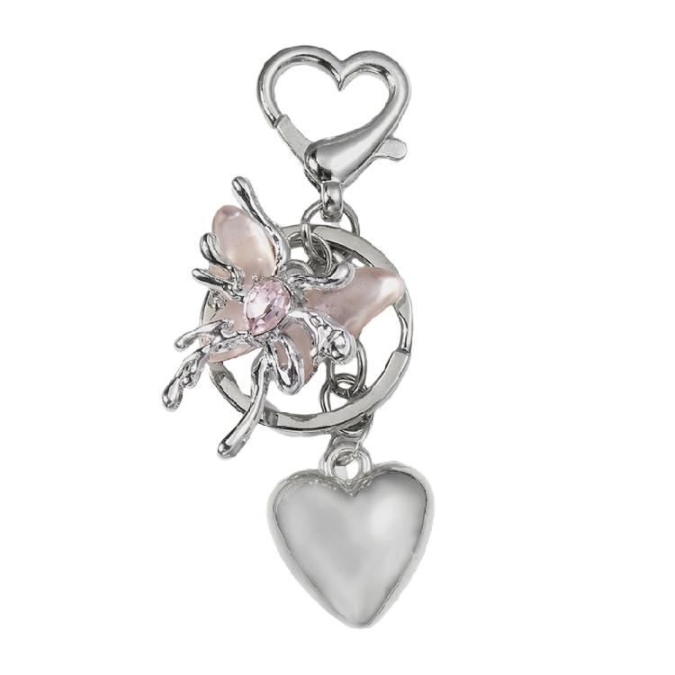 

Fashionable Silver Love Heart Keychain Pendant Sturdy Alloy Keyring with Bowknot Charm Women s Accessory Daily Use