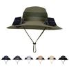 Outdoor Wide Brim Sun Hat with Solar/Charging Fan Outdoor Drawstring Fishing Hat Waterproof for Outdoor Riding Hiking Fishing