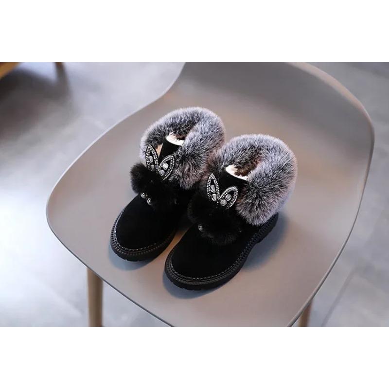 Winter Girls Boots Princess Snow Boots Leather Sport Shoes For Girl Children Warm Boots Fashion Soft Bottom Kids Sneakers