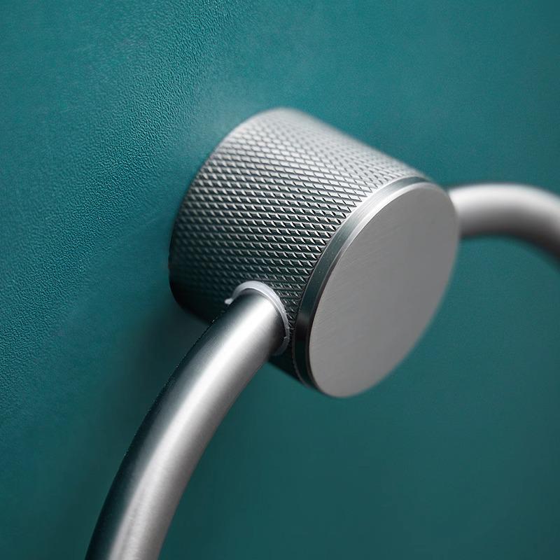 Gunmetal Gray All-Copper Round Wall-Mounted Bathroom Towel Ring