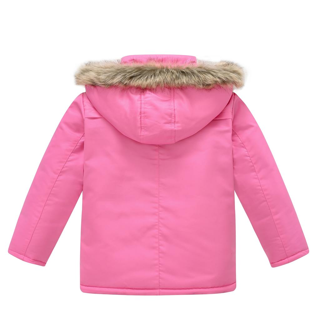 Middle and Big Children's Cotton Jacket Solid Color Thickened Warm Rushing Jacket Boys and Girls Hair Collar Removable Hooded Jacket
