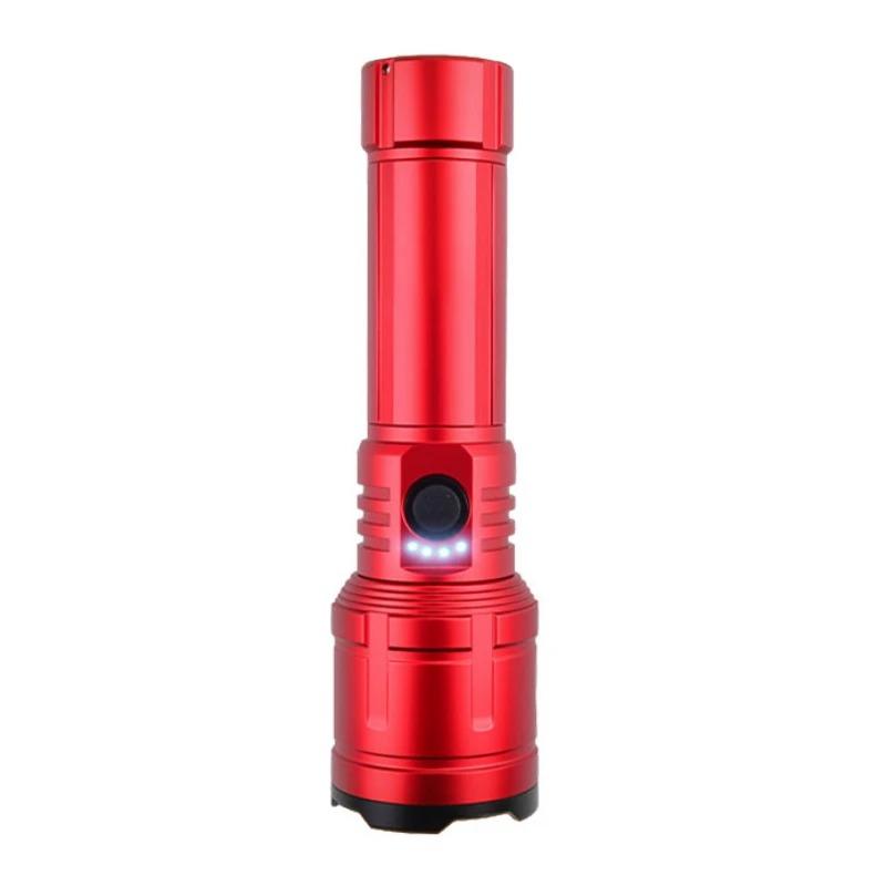 Rechargeable Zoomable Flashlight with Flame Ignition White Laser Core 4 Level Power Indicator Fresnel Lens for Outdoor Camping