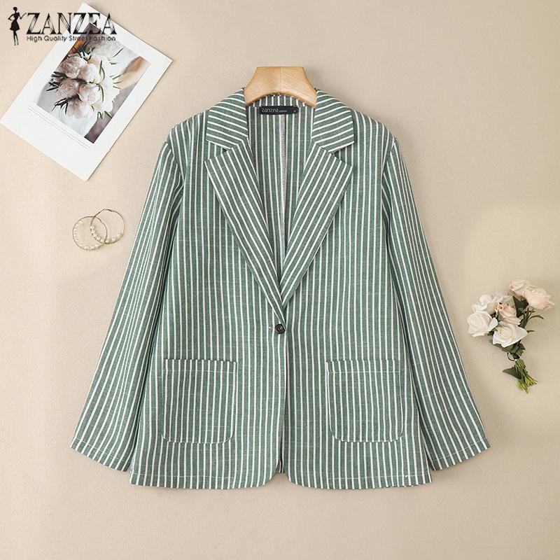 ZANZEA Women Turn Down Collar Casual Long Sleeve Stripe Thin Cardigan Tops