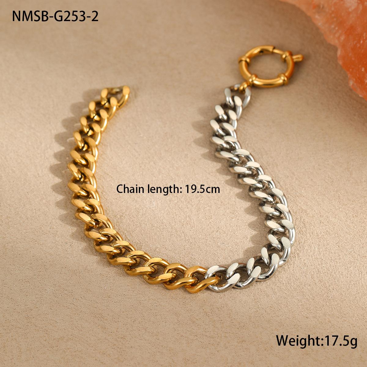 GEMCHIC Women s Stainless Steel Heavy Cuban Chain Two-Tone Color Block Bracelet Bangles