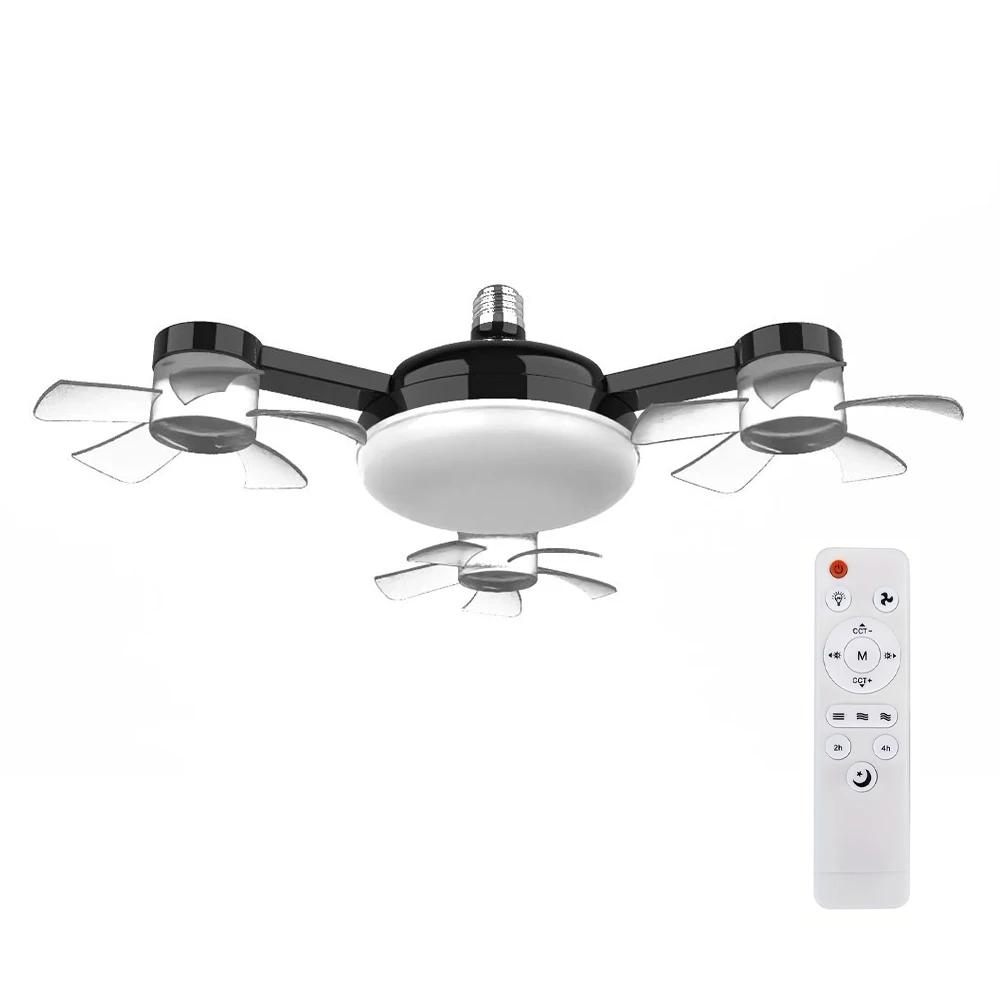 Hanging Drone Fan Light E26 E27 Socket Fan with LED Light Remote Control Dimming Silent Drone Shape Ceiling Fan Lamp for Bedroom