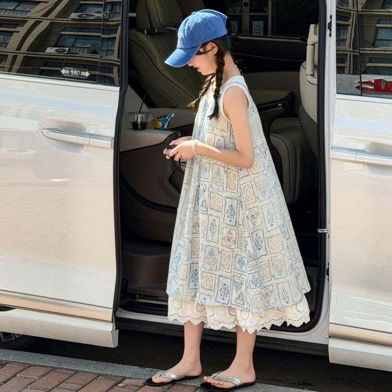 Girls Mori Style Floral Sleeveless Summer Dress 160