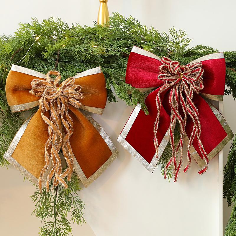 25cm Christmas Tree Bow Decoration Sparkling Glitter Ribbon Bow Knot Xmas Tree Hanging Pendant DIY Wreath Home Party Decorations