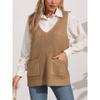 Women's Autumn and Winter Double Pocket Patchwork V-Neck Casual Sweater Vest