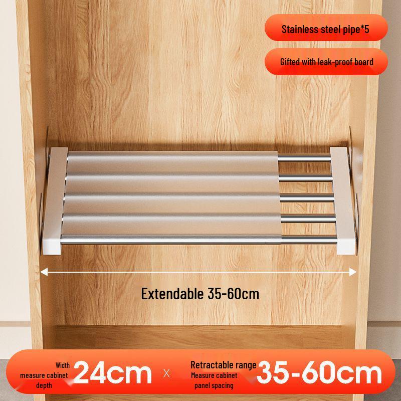 Multi-Layer Divider Cabinet & Telescopic Shoe Rack with Stainless Steel Sink Shelf
