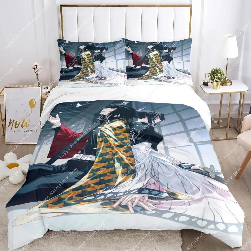 Juego de Ropa de Cama con Estampado de Demon Slayer Nezuko Ropa de Cama Matrimonial Queen Doble Individual King Size Funda Nórdica Juego de Ropa de Cama de Lino Regalo para Niños Adultos