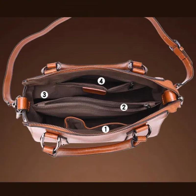 Genuine Leather Women Shoulder Cross Body Handbag Top Handle Bag Casual Designer Female Oil Wax Cowhide Messenger Tote Bag