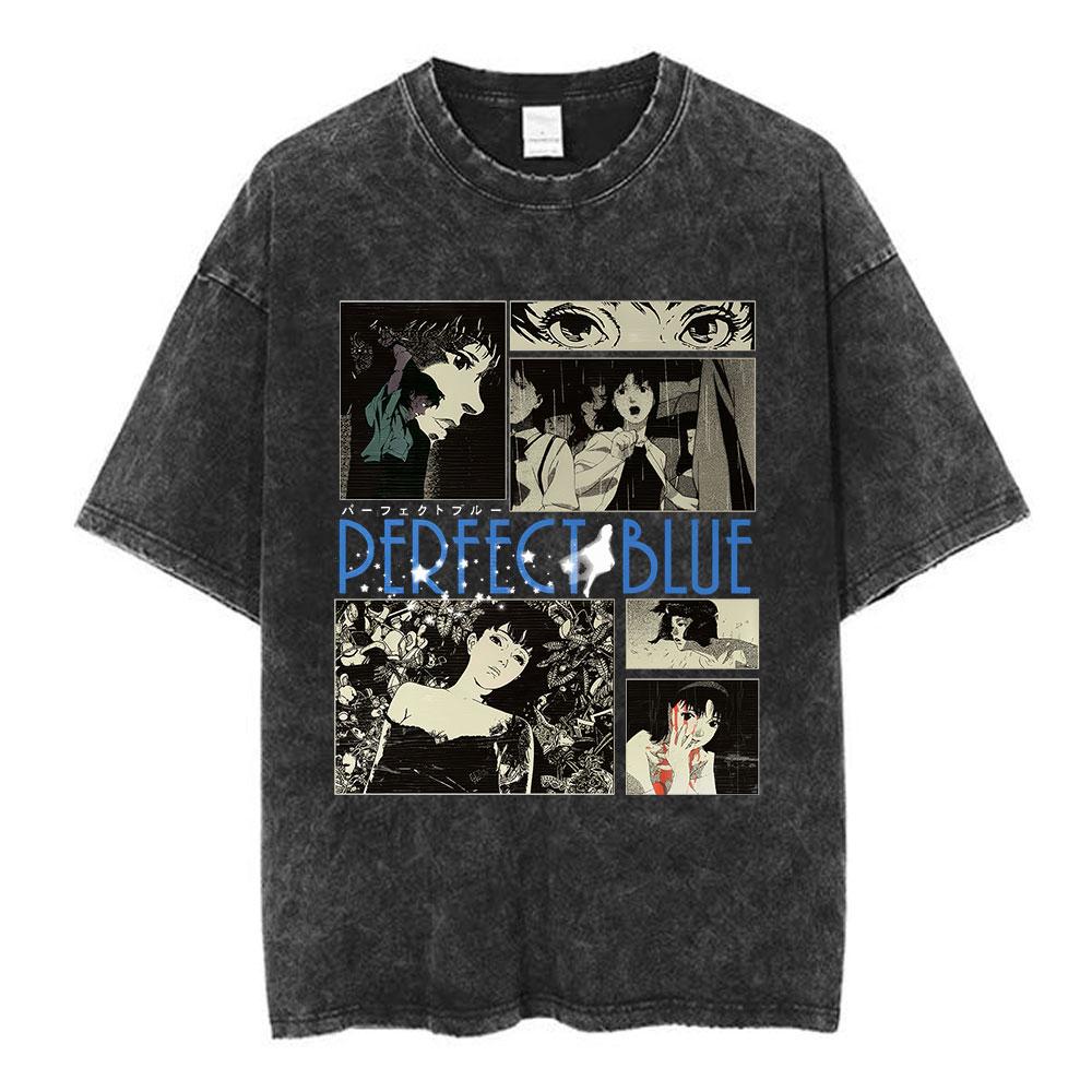 Vintage Washed Anime Perfect Blue Mima Kirigoe TShirts Mens Women Clothing Fashion Harajuku Oversized Short Sleeve T Shirts