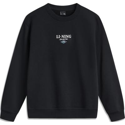 Li Ning Sports Lifestyle Series Fashion Casual Streetwear American Vintage Letter Print Fleece Warm Sweatshirt Men Sweatshirt Black AWDU679-3