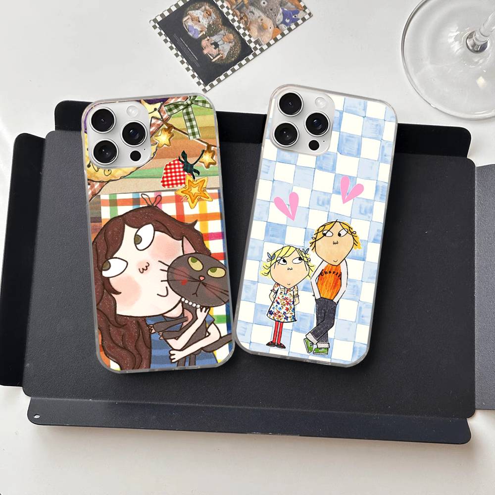 Charlie And Lola Anime Phone Case For iPhone 17 16 15 14 13 Pro Max 11 12 Plus Silvery Satin Silicone Back Case