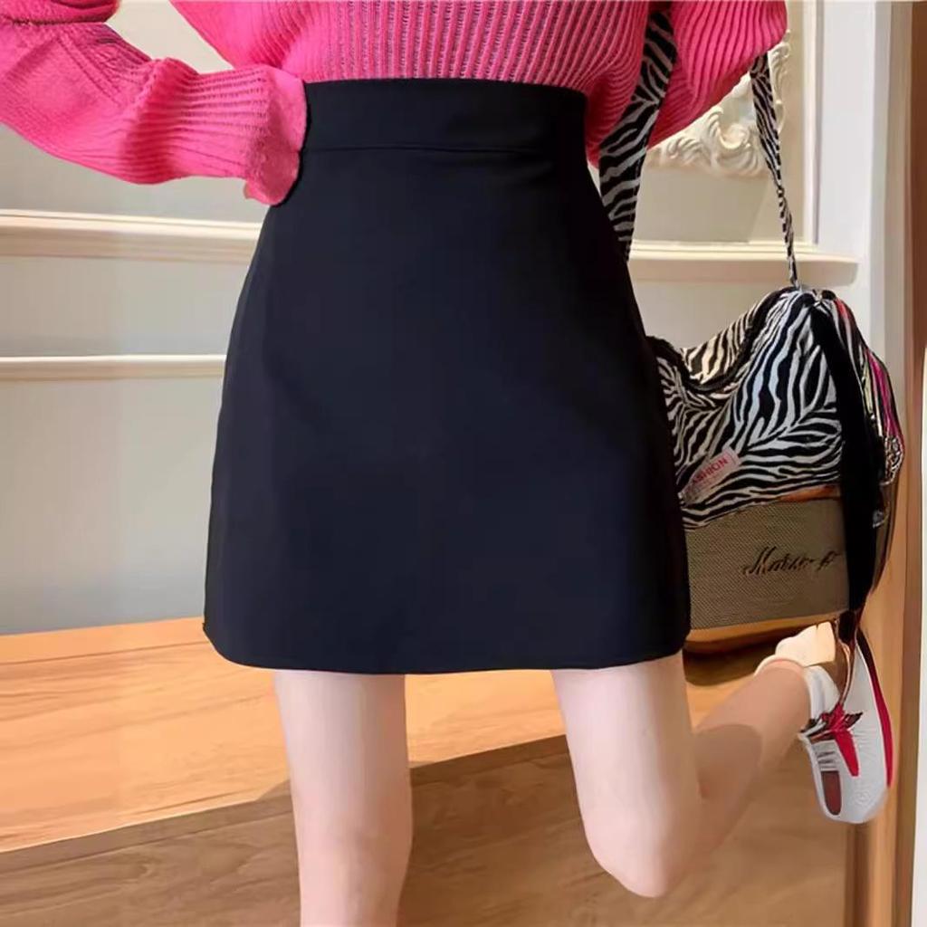 2024 Summer High-Waist Black A-line Midi Skirt - Slimming, Casual Bodycon for Women