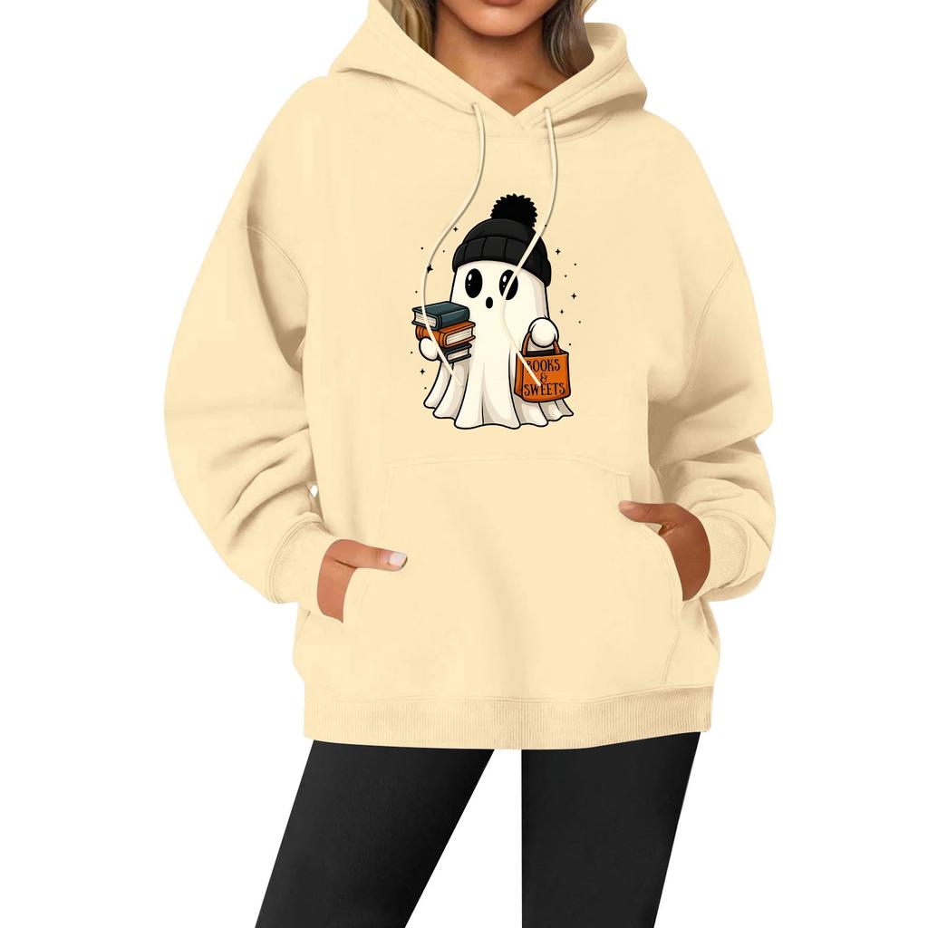 Women's Casual Fashion Solid Color Rugby Print Long Sleeve Hooded Sweatshirt Top