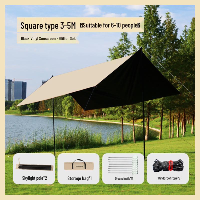 Butterfly-Shaped Black Glue Sunshade Tent - Outdoor Sun & Rain Protection for Camping and Picnics in Spring & Autumn.