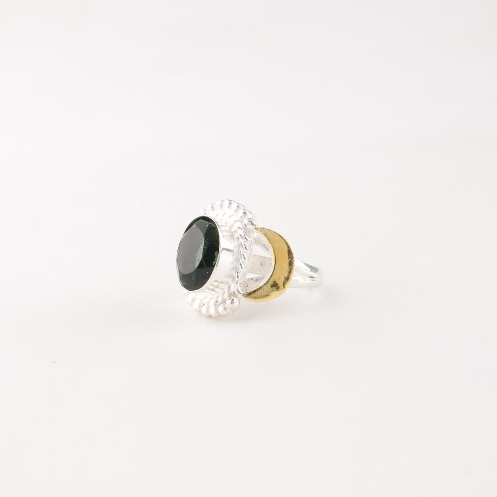 Green Tourmaline Gemstone 925 Sterling Silver Jewelry Handmade Tow Tone Ring RR-61-4