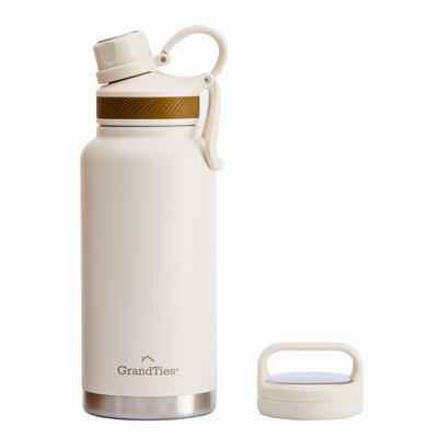 GRANDTIES Premium Vacuum Insulated Stainless Steel Wide Mouth Water Bottle, 946ml - Includes Two Lids & Easy-to-Clean Large Opening (Ivory White)