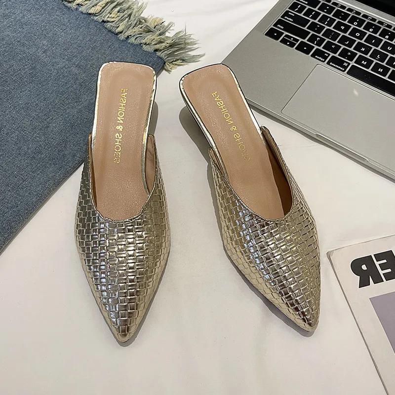 Hot Selling 2025 Women's Fashion Baotou Slippers Spring New Pointed Head Shallow Mouth Soft  Waterproof Non-slip Thick Heel Shoe
