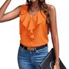 Yousheng Women Vest Solid Color V-Neck Ruffle Trim Sleeveless Blouse Loose Fit Summer Pullover Tops Daily Wear