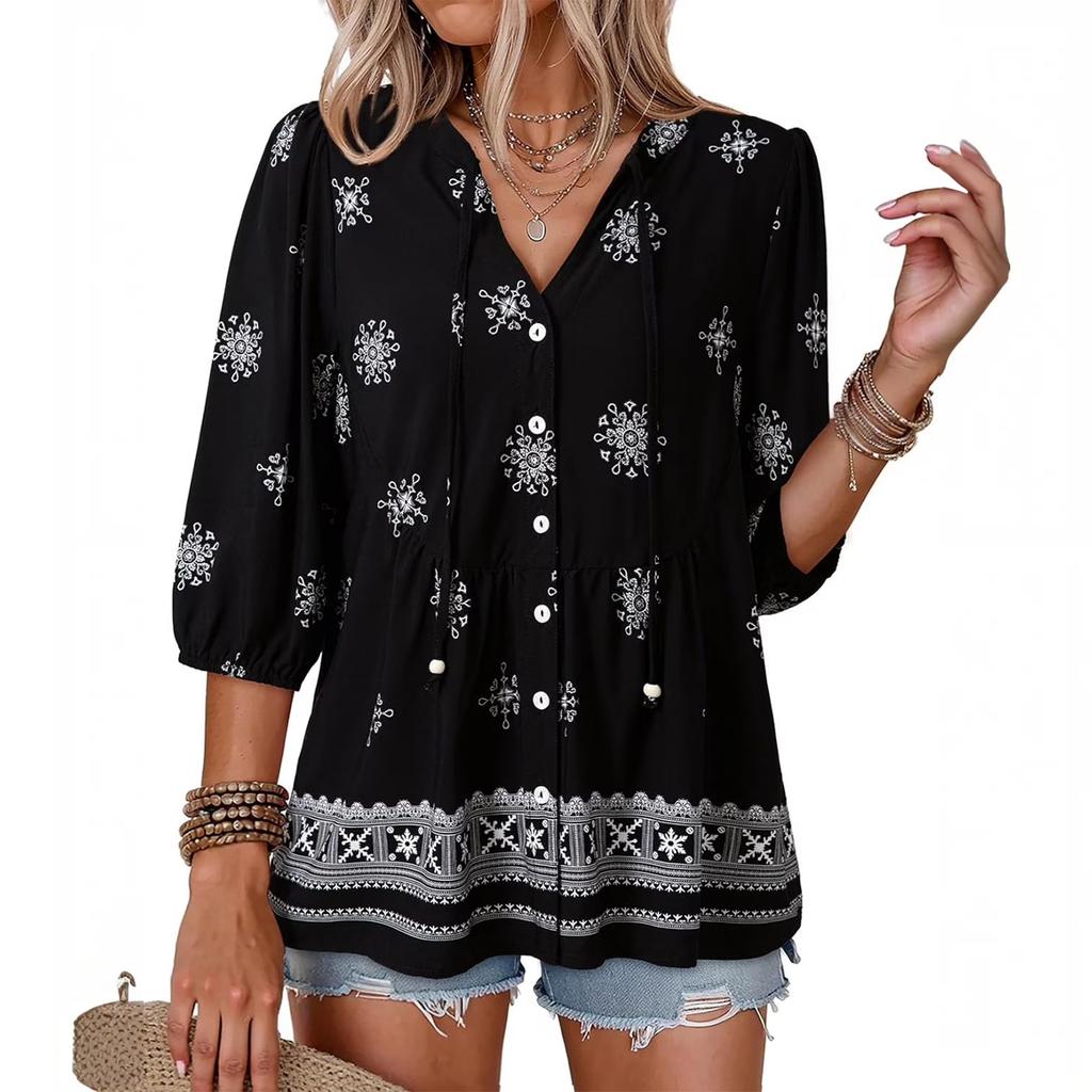 Boho Tops for Women Button Down V Neck Spring Tops for Women Short Sleeve Tops for Women Womens Summer Tops