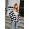 Spring and Autumn Jacket Women's Blouse Plus Size Lapel Long Sleeve Pocket Button Plaid Shirt