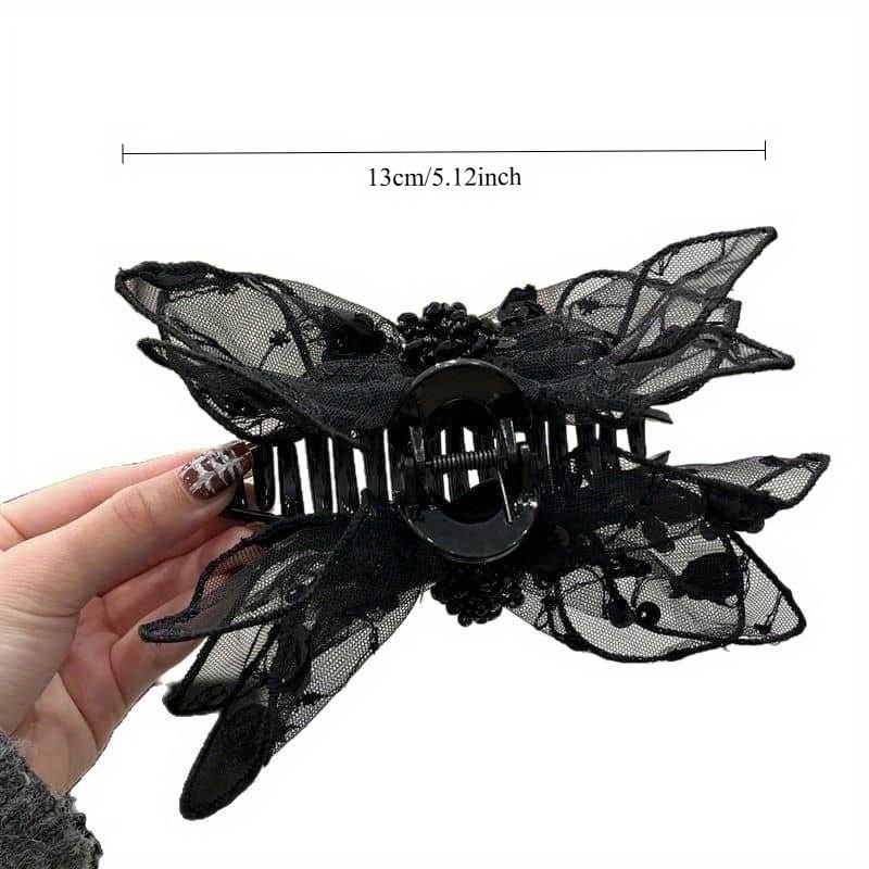 1Pc Light Luxury Multi-layer Lace Bow Grab Clip Large Shark Clip Bridal Headdress for Wedding Banquet Holiday Party Decoration