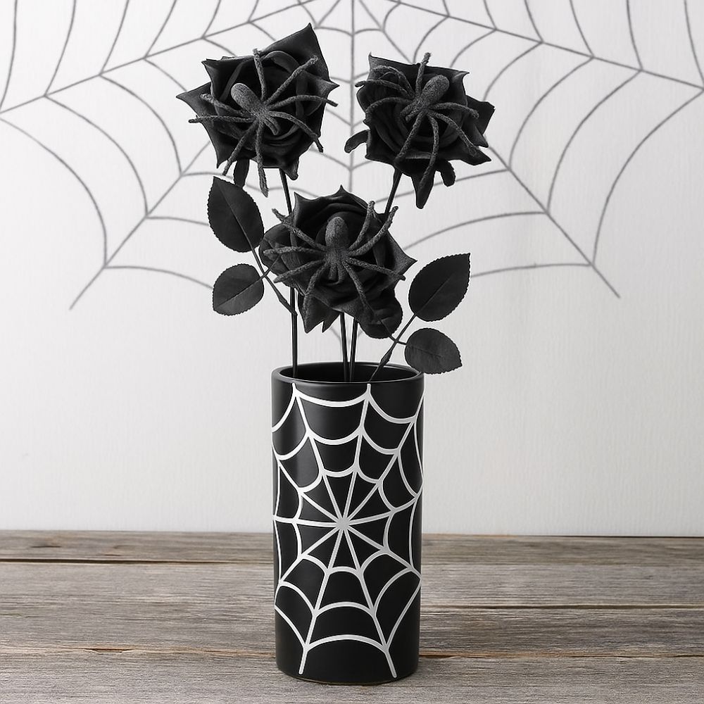 Gothic Halloween Artificial Rose 38cm Fake Flower Photo Props Spider Rose Bouquet  Vase Arrangement