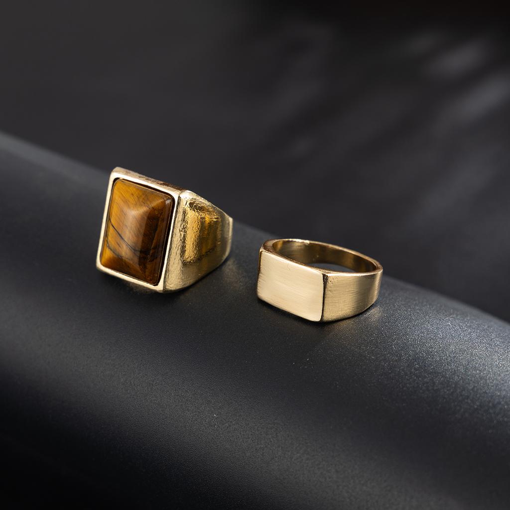 Ingemark 2 Pcs/Set Trendy Geometry Alloy Chunky Wide Rings for Men Vintage Inlaid Resin Finger Knuckle Ring Hip Hop Male Jewelry