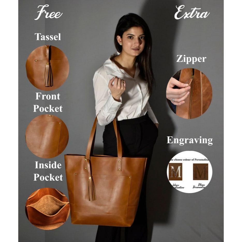 Leather Tote Bag for Women Zipper Black Leather Tote Bag Work Bag Anniversary Gifts for Her Woman Leather Purse Shopper Tote Birthday Gift