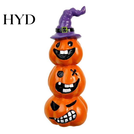 Hand Painted Resin Crafts Halloween Pumpkin Statue, Spooky Face Figurine for Cute Witch Hat Indoor Tabletop, Tiered Tray, Party, Home Decor