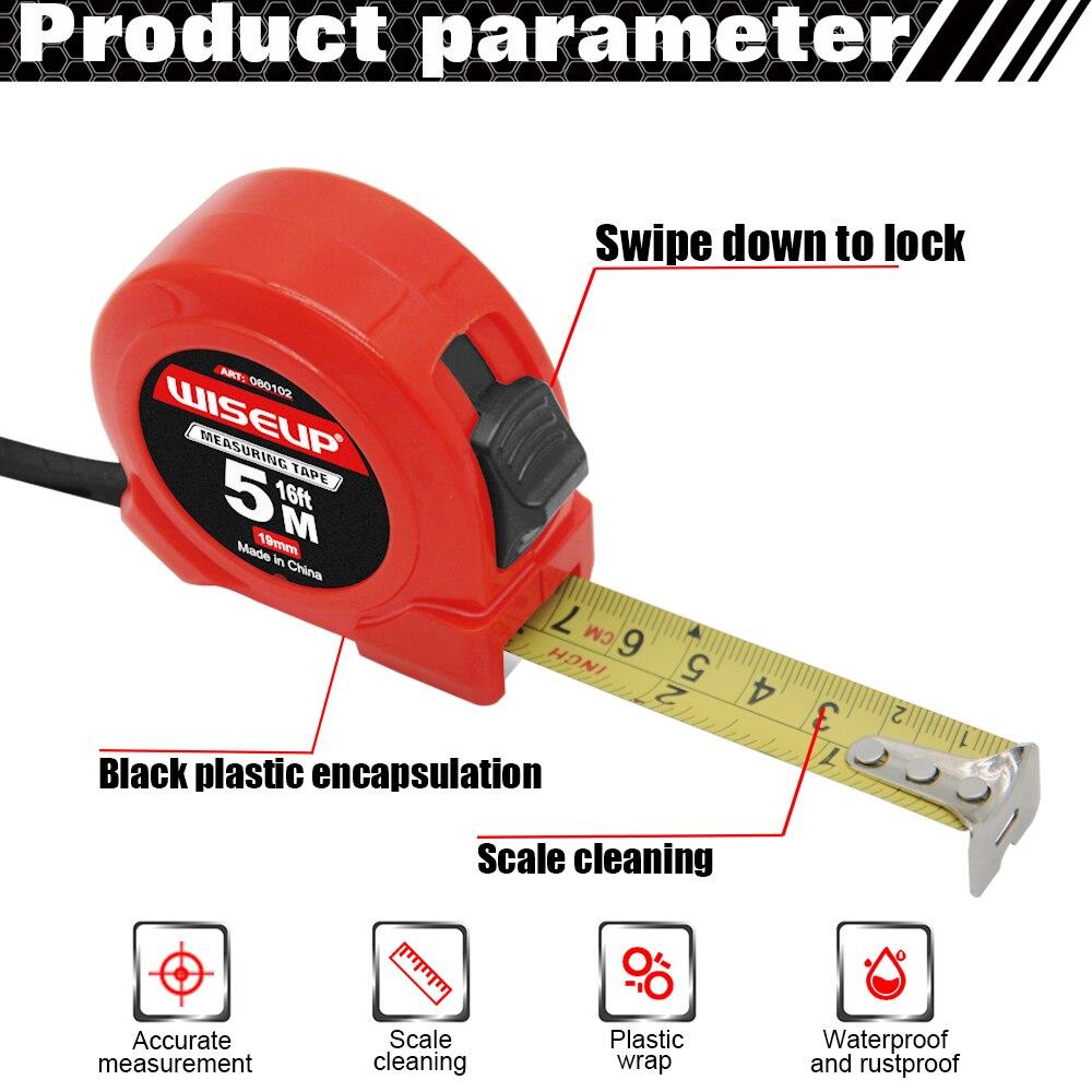 WISEUP High Precision Retractable 3/5/7.5/10 Meters Metric Steel Tape Measure Blade With Auto Lock Construction Carpentry Tools