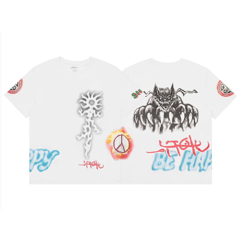 24S grenzüberschreitende Trendmarke Travis Scott Utopia Joint-Album geometrisches Graffiti kurzärmeliges T-Shirt Herren und Damen halblang