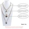 Women Multi Layer Stacked Necklace Two Tone Gold Silver Beaded Chain Rhinestone Heart Pendant Statement Necklace