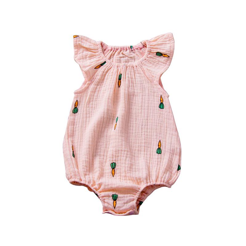 H1208 Summer Infant Ruffle Jumpsuit - Cartoon Print Baby Romper