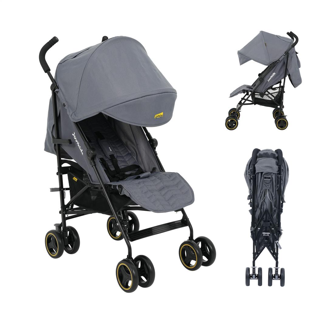 Faltbarer Reisekinderwagen, Verstellbare Rückenlehne, bis 22 kg, Verdeck, Regenschutz, Becherhalter (grau)