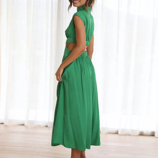Lady Prom Dress Pleated Dress Up Breathable Elegant Pure Color Midi Dress Female Clothing